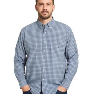Nautica Men’s Button-Down Shirt – Blue Plaid – Size L – 100% Cotton
